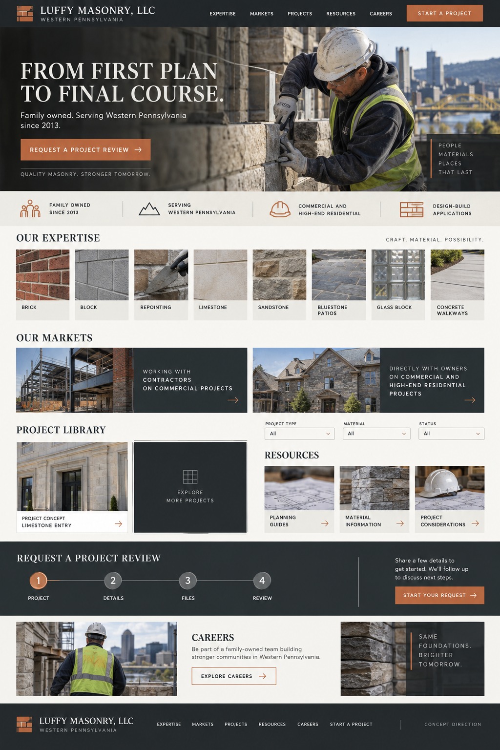 Luffy Masonry Bid & Growth Platform homepage design concept